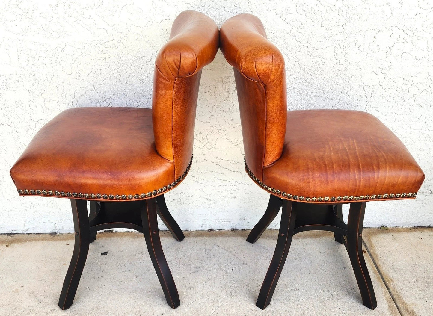 Top Grain Leather Swivel Counter Stools Pair