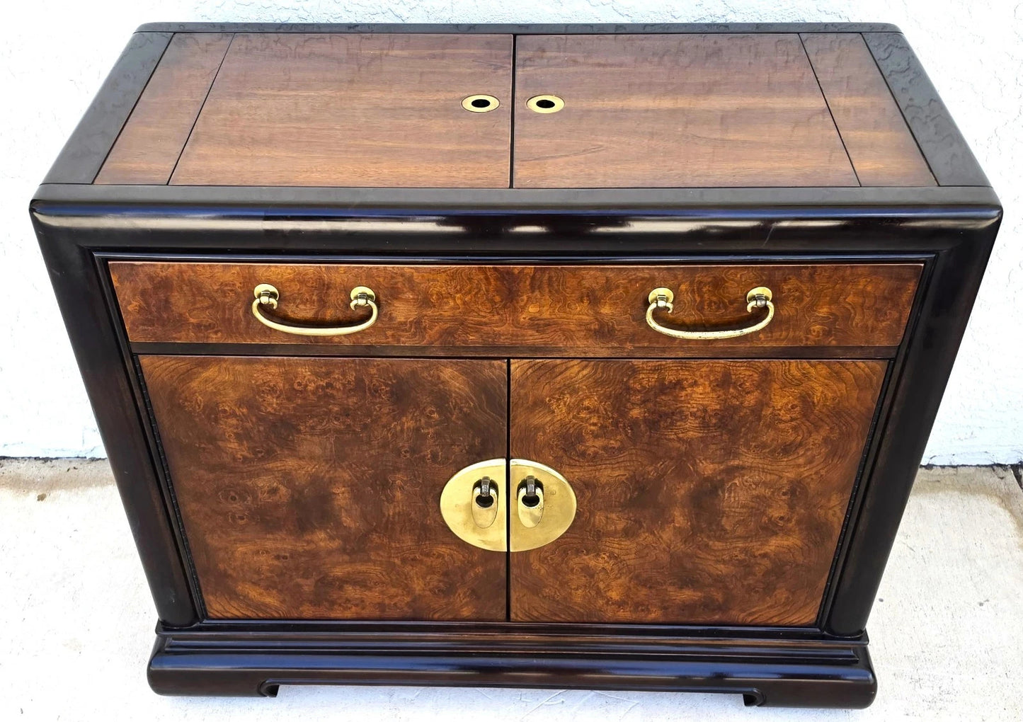 Vintage Bernhardt Chinese Style Rolling Dry Bar Cabinet or Buffet Server