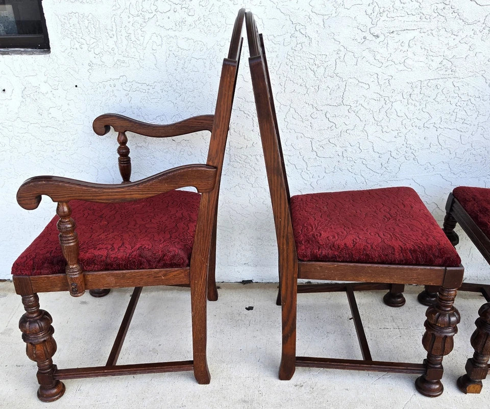 Antique English Oak Tudor Jacobean Dining Chairs 1930's Set of 4