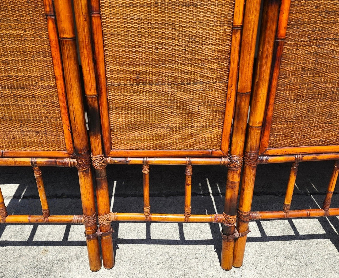 Vintage Bamboo Screen Room Divider Headboard 1960s