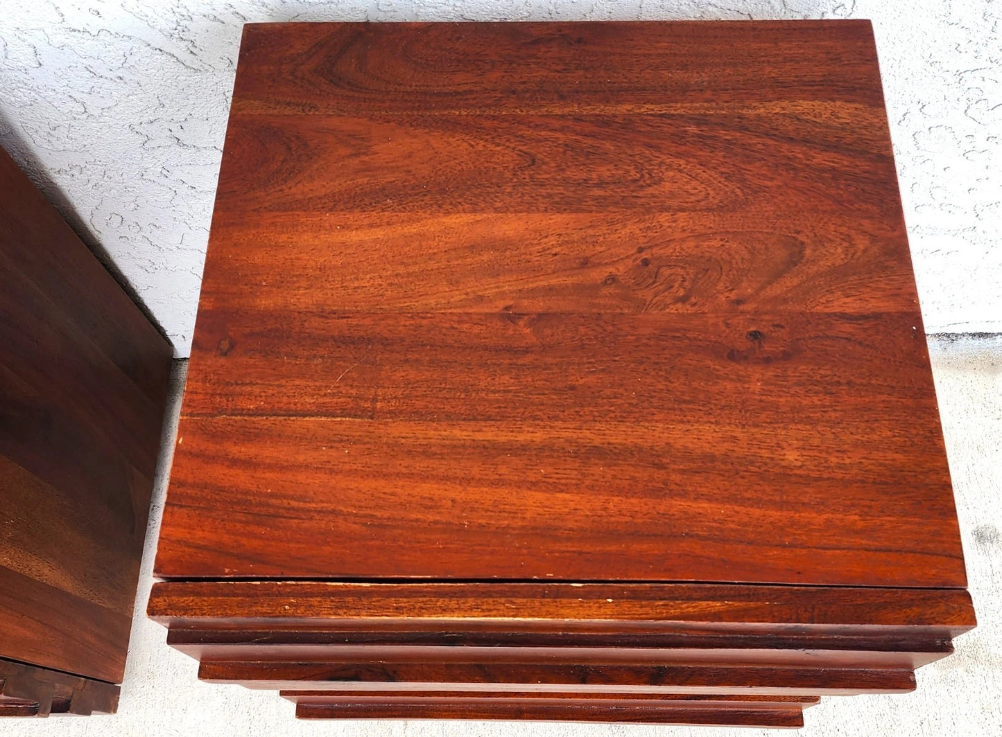 MCM Solid Exotic Wood Nightstands Rustic Brutalist Pair