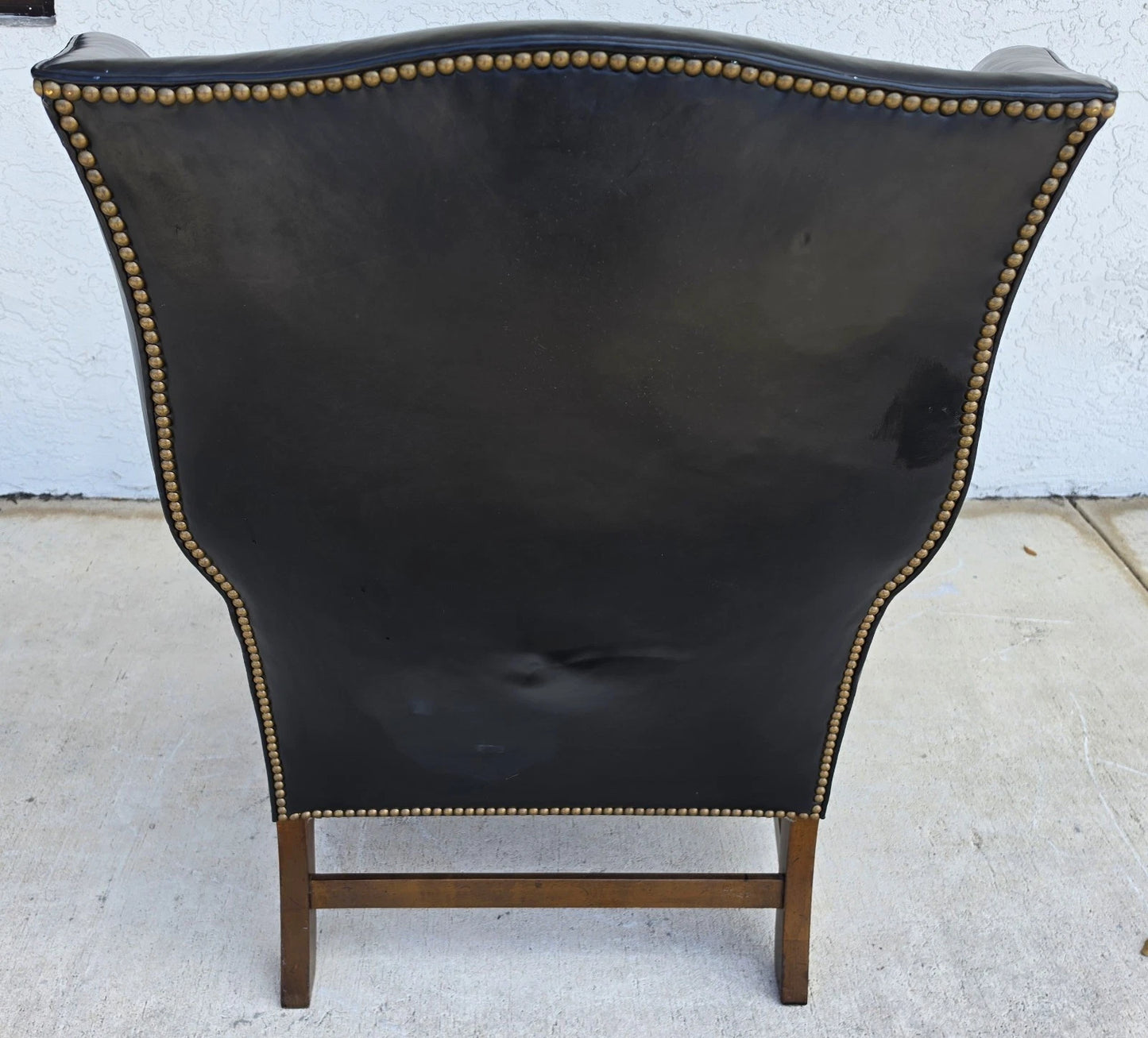 Classic Georgian Chippendale Black Leather Wingback Library Gentlemans Armchair