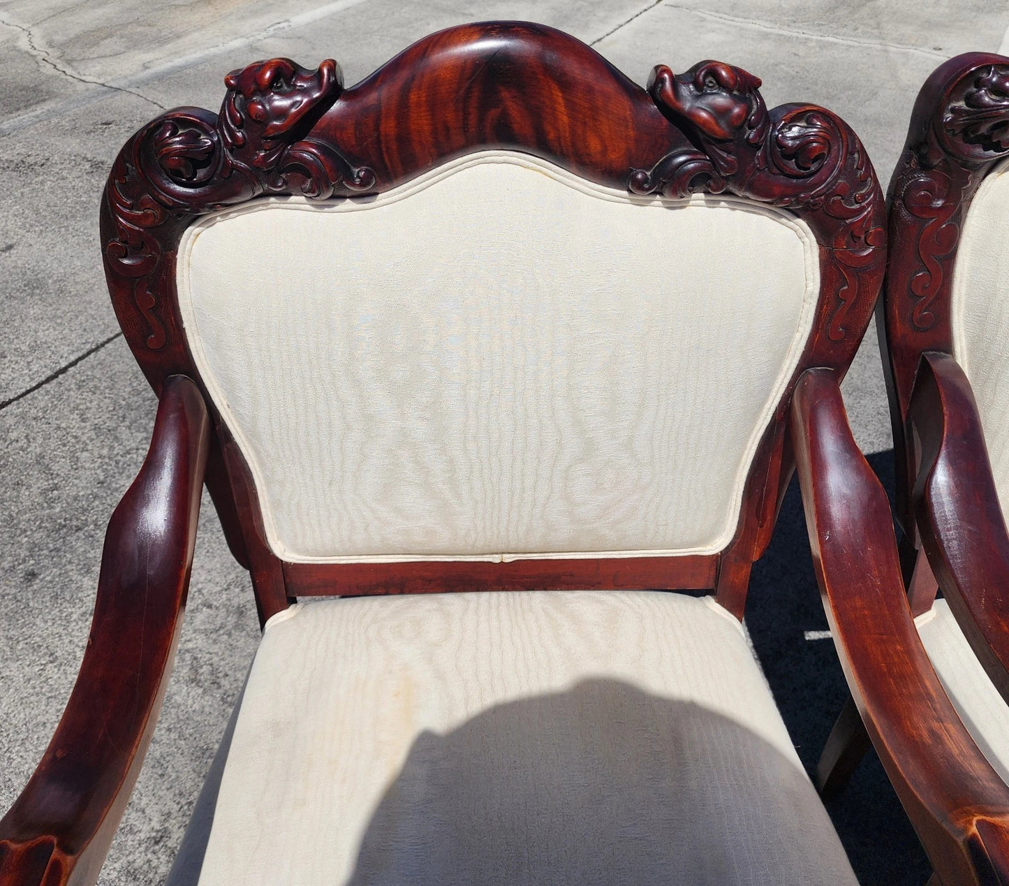 Antique Asian Rosewood Carved Foo Dogs Living Room Suite 3 Piece Sette 2 Chairs