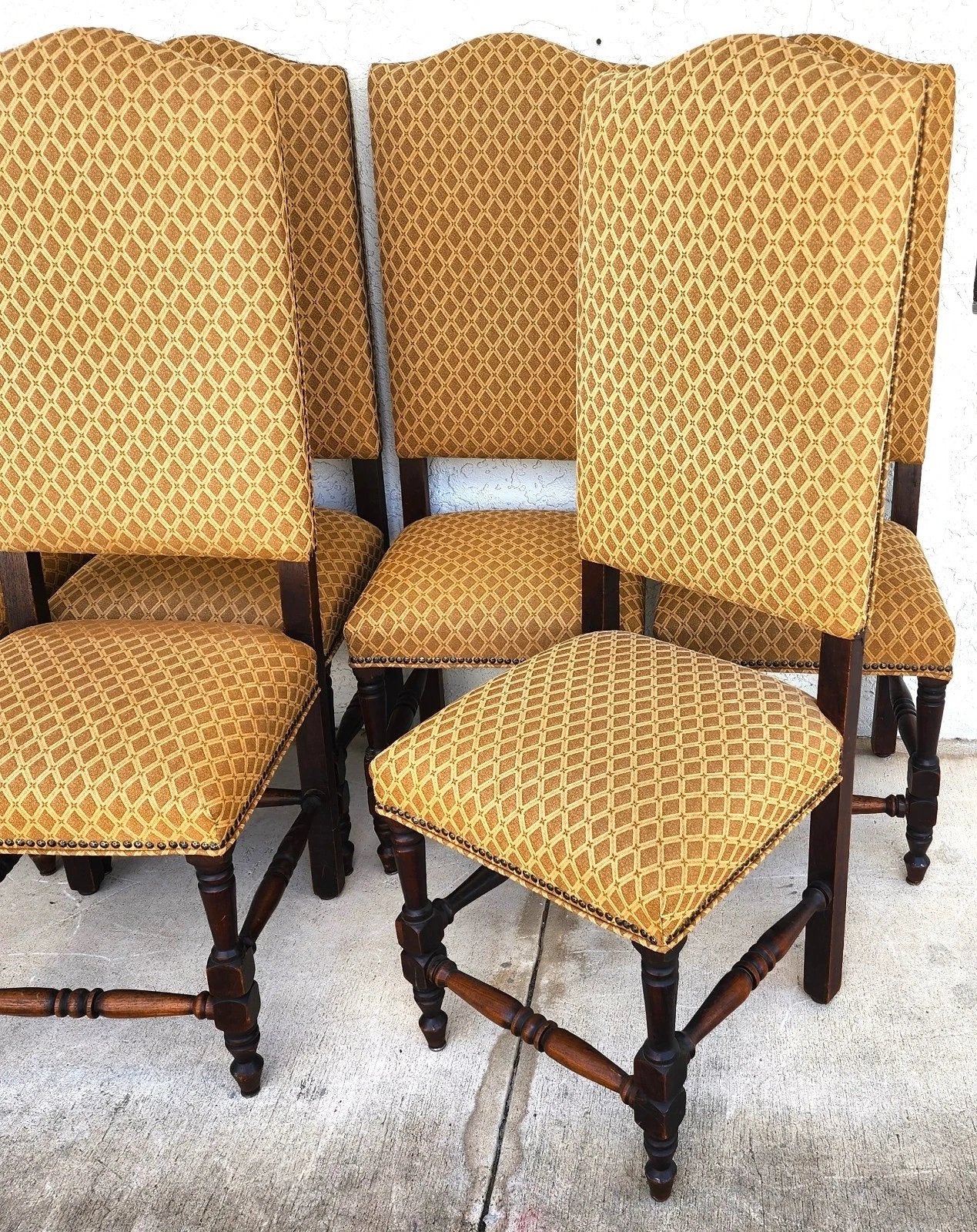 Antique English Dining Chairs High Back Set of 8