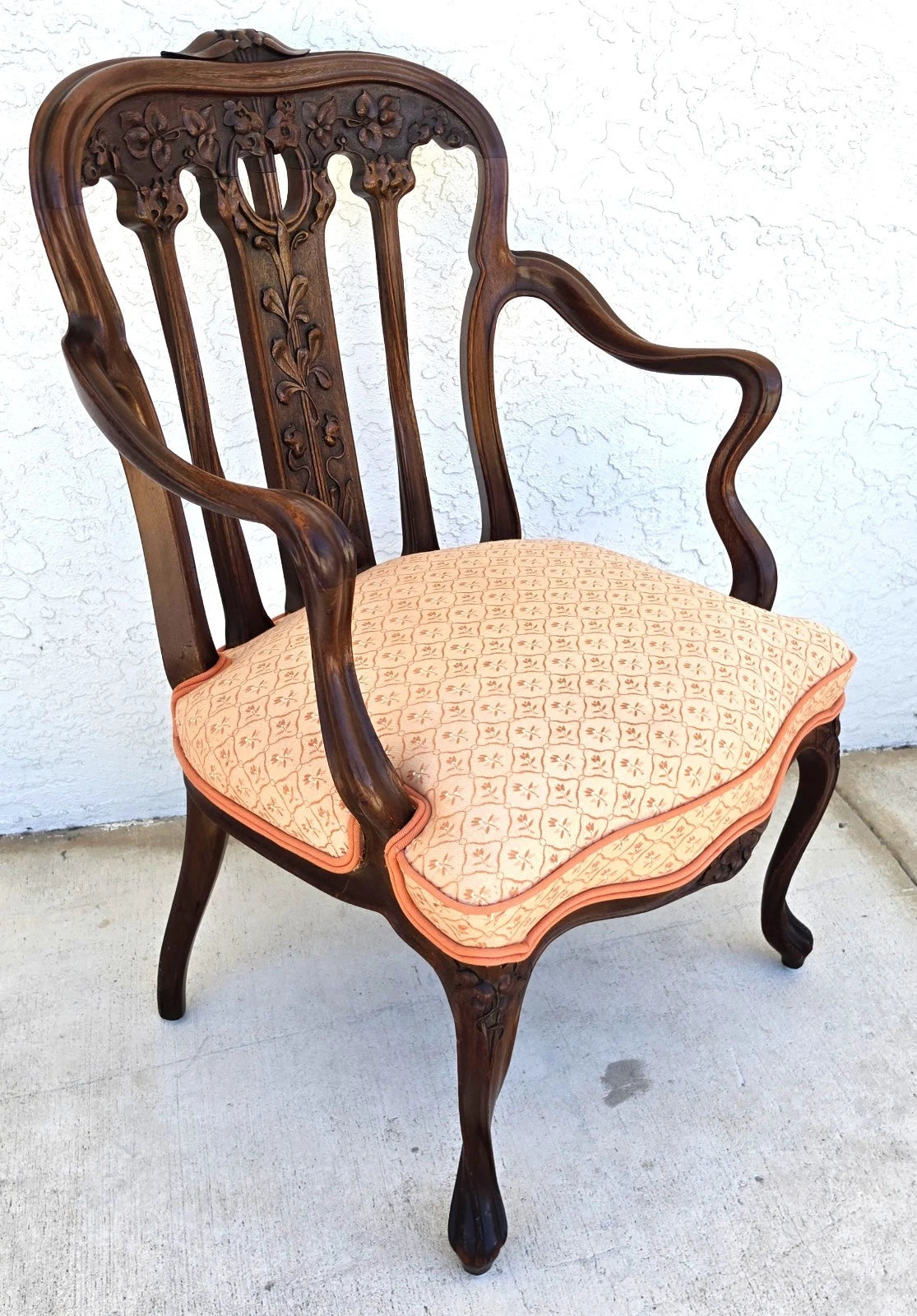 19th Century Antique Art Nouveau Edwardian Carved Walnut Armchair