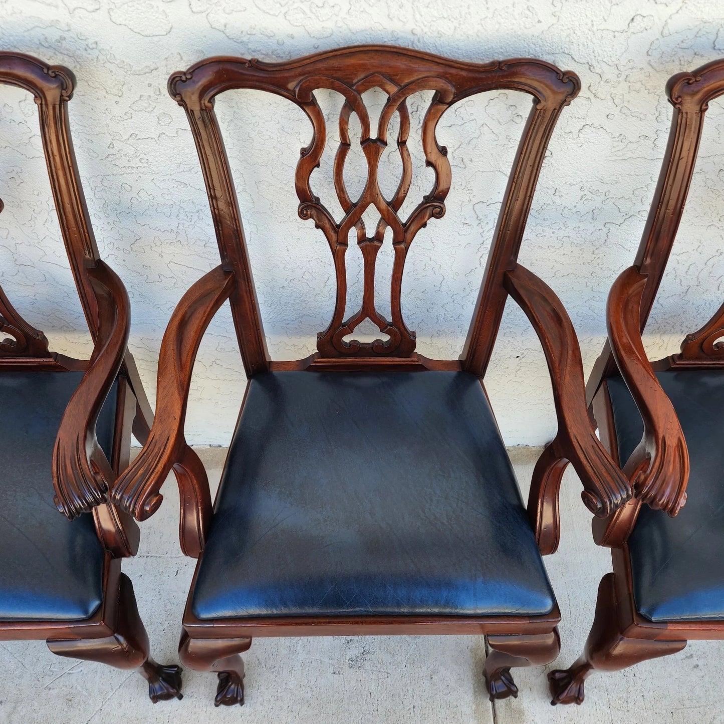 Councill Chippendale Mahogany & Leather Dining Chairs Set of 4