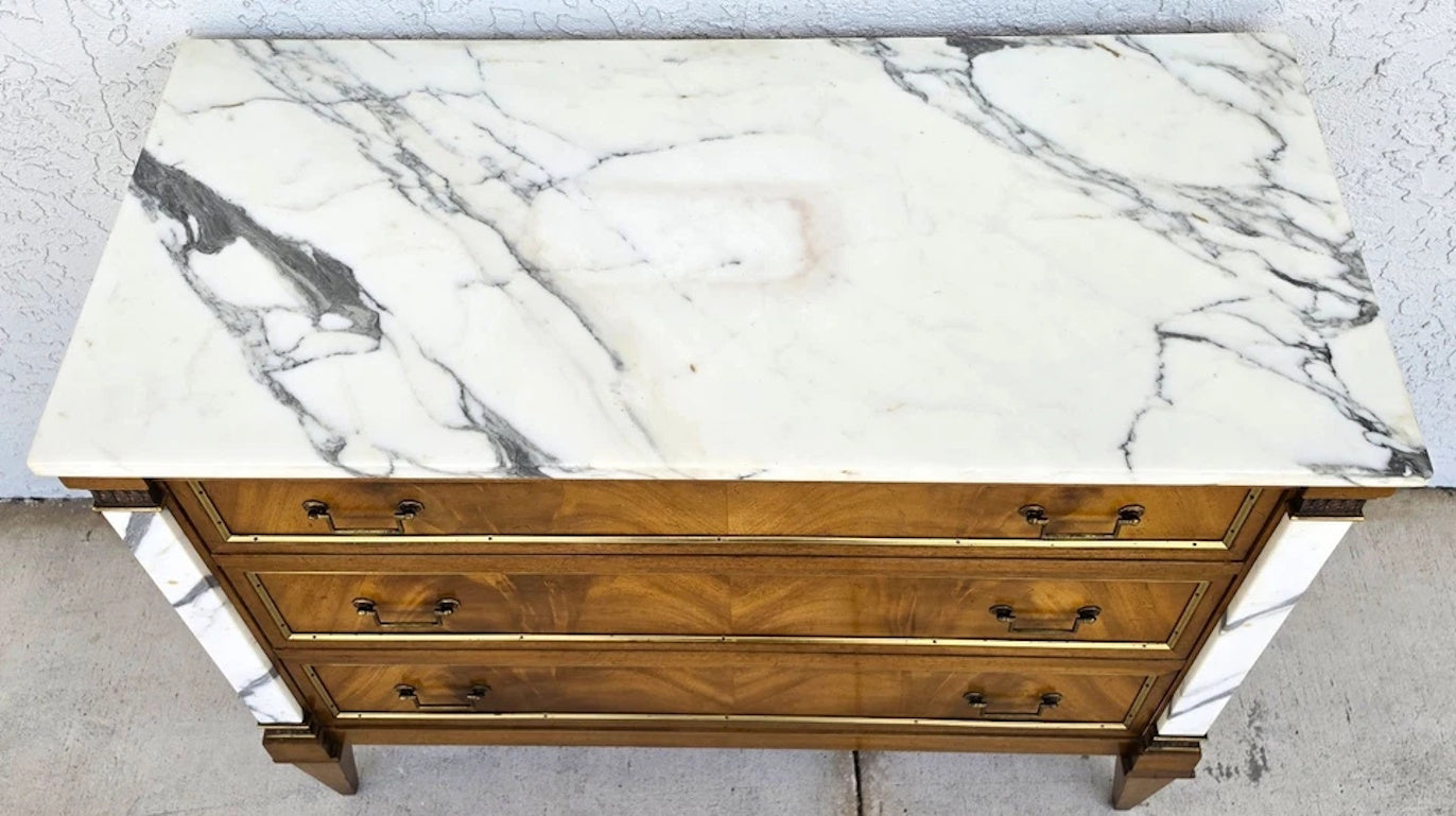 Mid Century Louis XVI Maison Jansen Style Marble Top Commode Dresser Sideboard