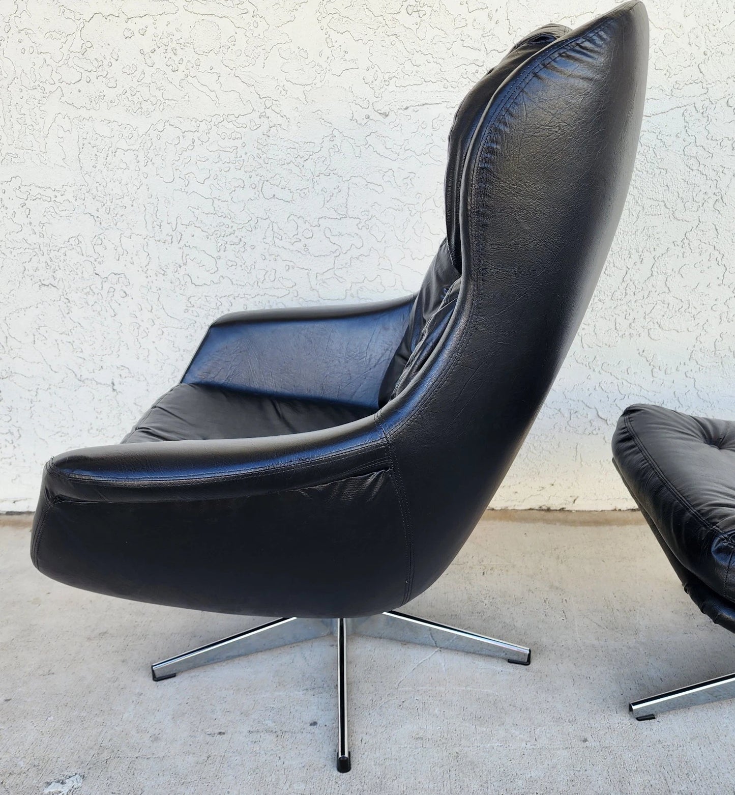 MCM Selig Swedish Modernist Leather Chair & Ottoman 1970s