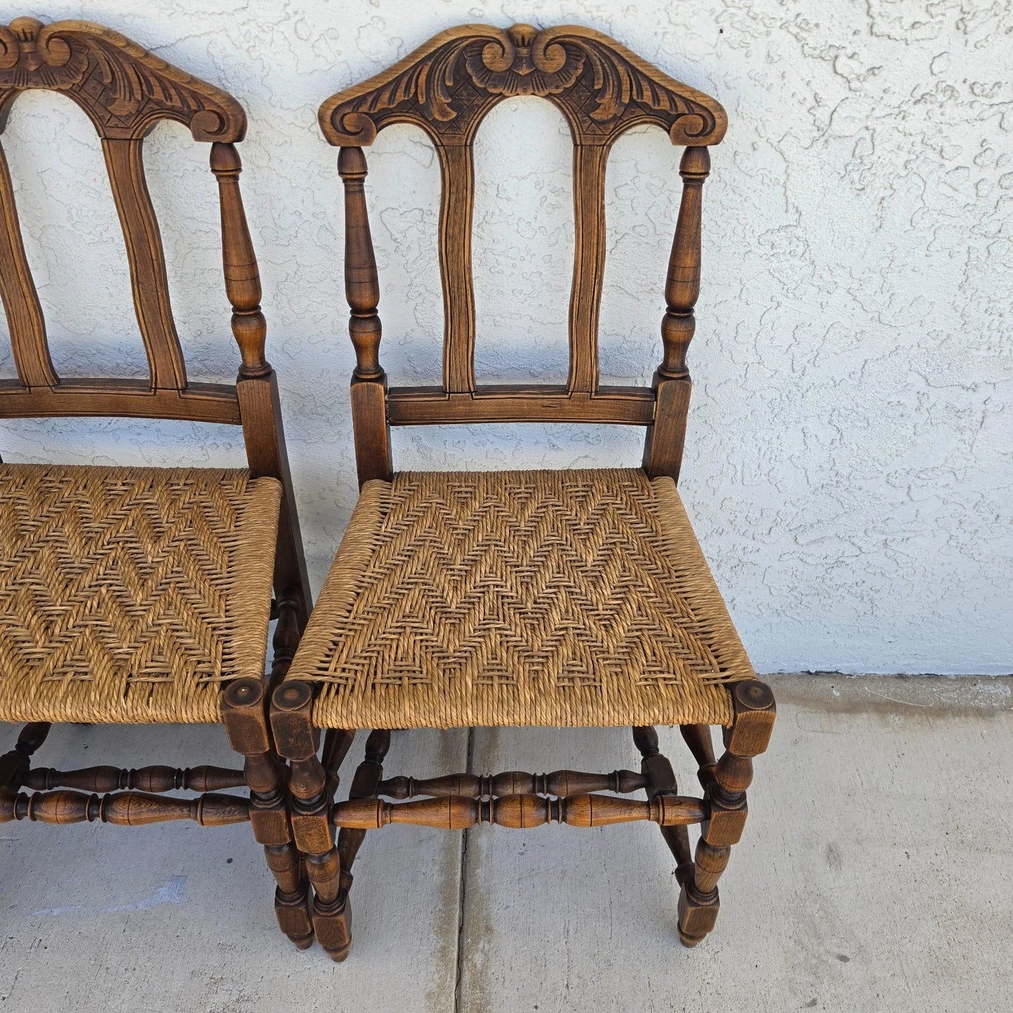 Antique 1800s Provençal Dining Chairs with Rope Seats Set of 4