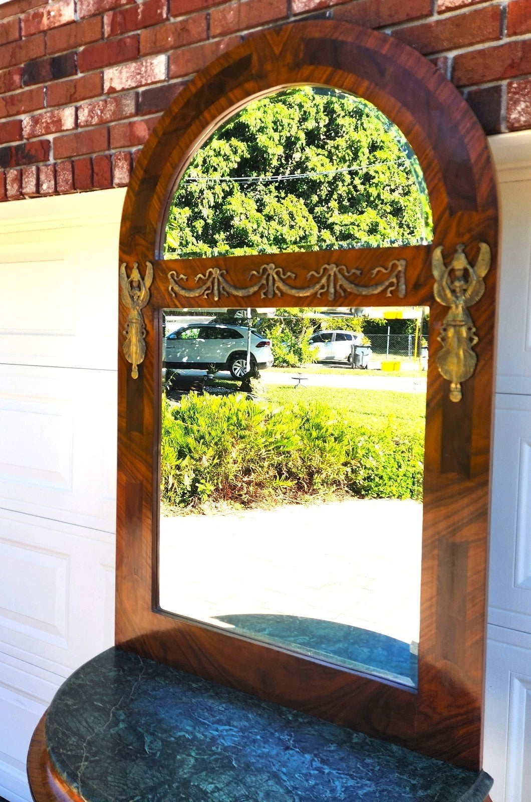 French Empire Style Console Marble Entry Table & Mirror