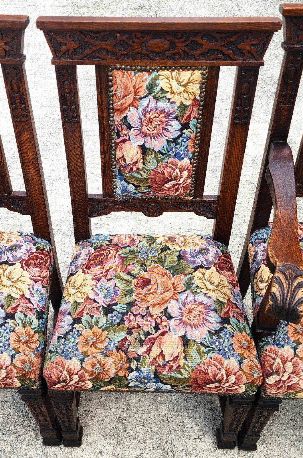 Antique English Oak Dining Chairs 1800s Set of 6