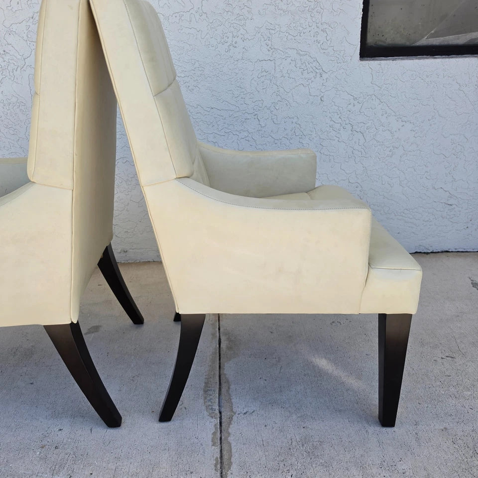 Barbara Barry for Henredon Leather Dining Accent Armchairs Set of 2