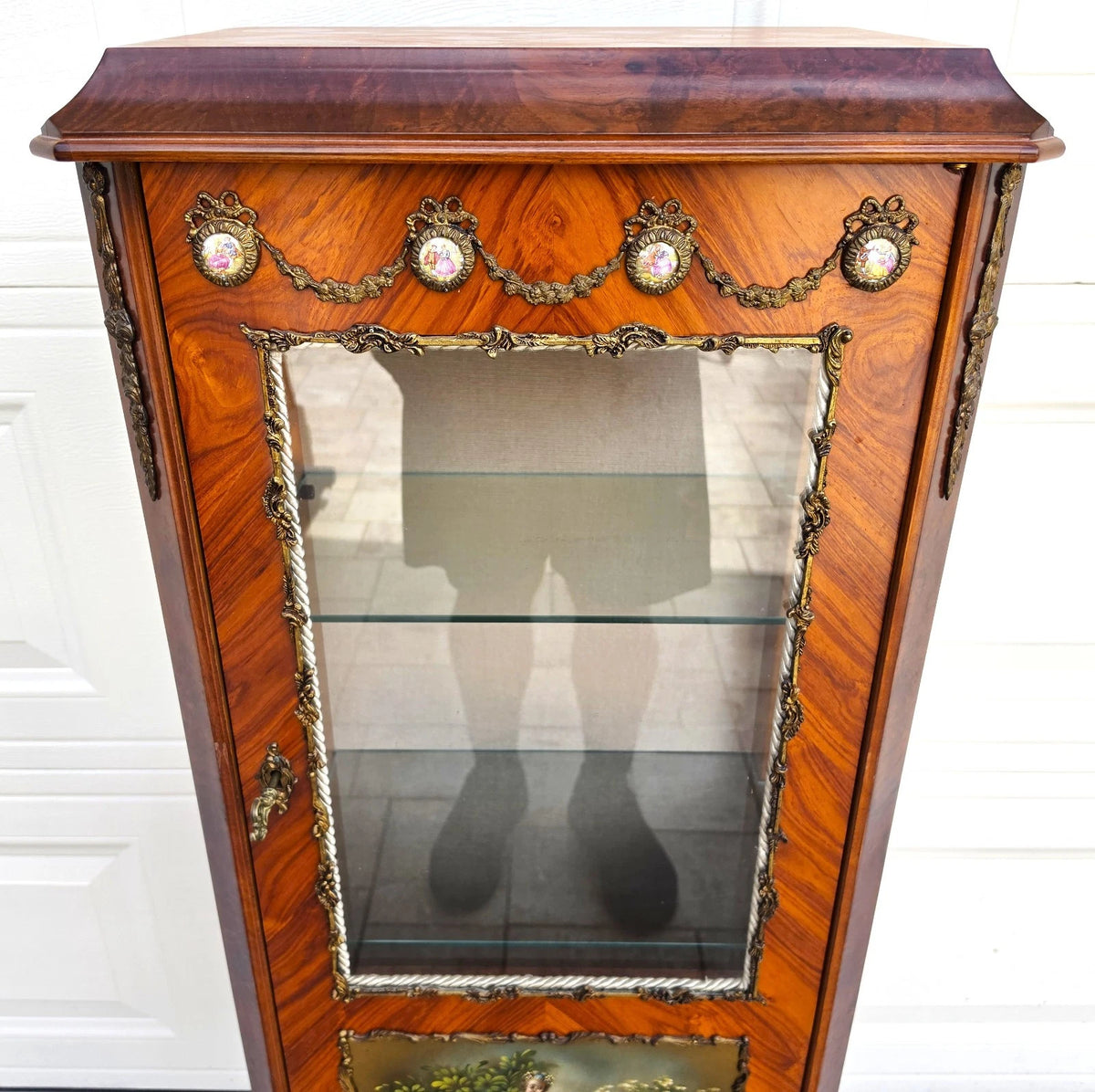 French Louis XVI Vernis Martin Style Vitrine Display Cabinet Gilt Bronze Mounts