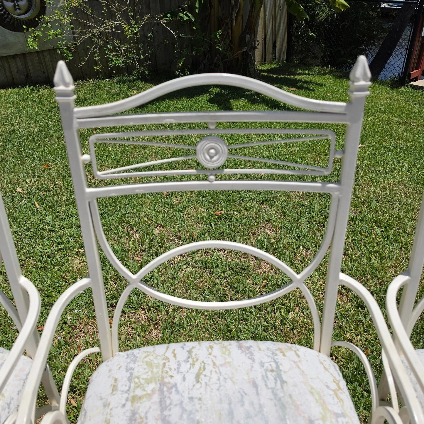 Set of 4 Vintage Coastal Palm Beach Regency Painted Metal Barstools.