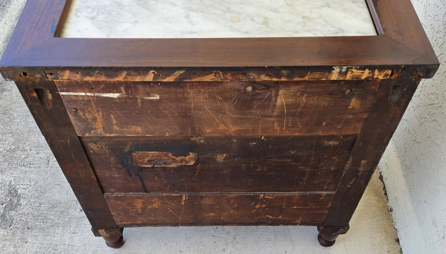19th Century American Empire Flame Mahogany & Marble Cabinet Side Table