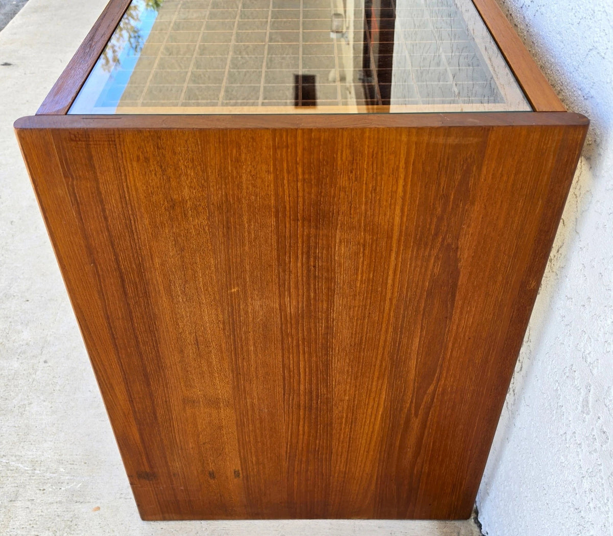 Vintage Komfort Danish Lattice Pattern Teak and Glass Console Table