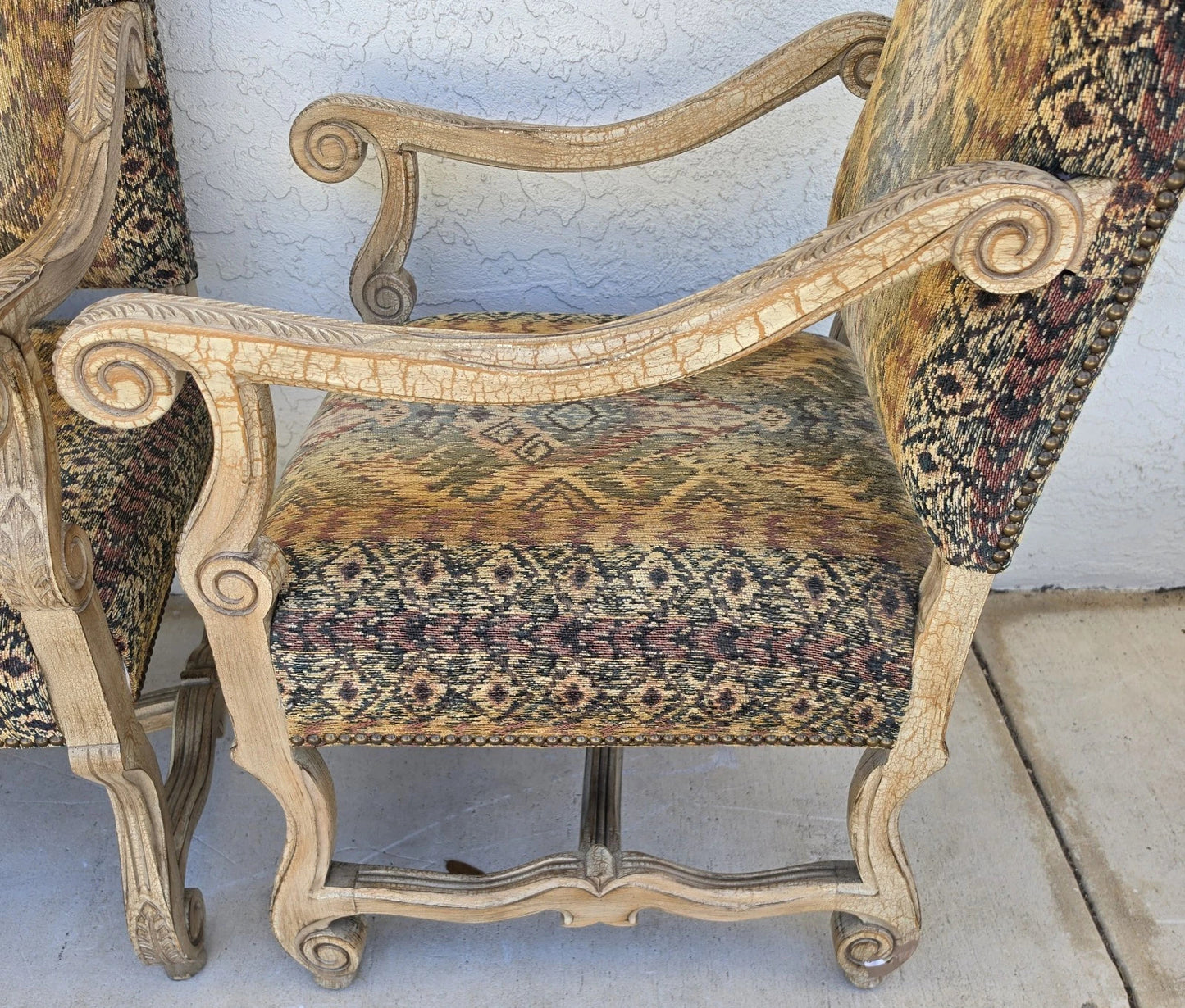 CENTURY FURNITURE French Louis XIII Os de Mouton Armchairs a Pair