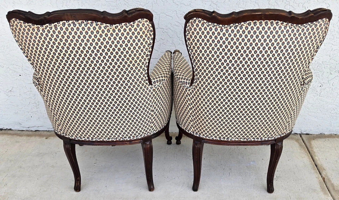 Pair of Antique French Provincial Louis XV Walnut Bergere Armchairs