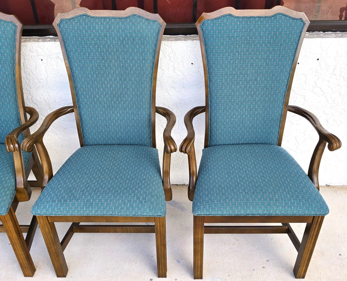 Vintage AMERICAN OF MARTINSVILLE Chippendale Dining Armchairs Teal Set of 8