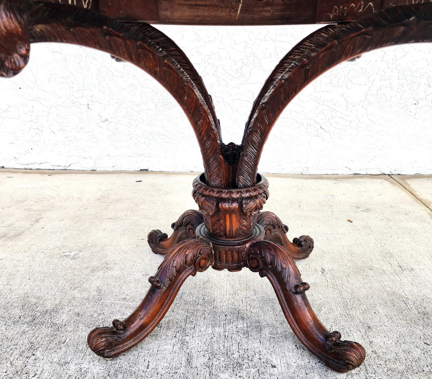19th Century Empire Revival Center Table Carved Mahogany With Granite Top