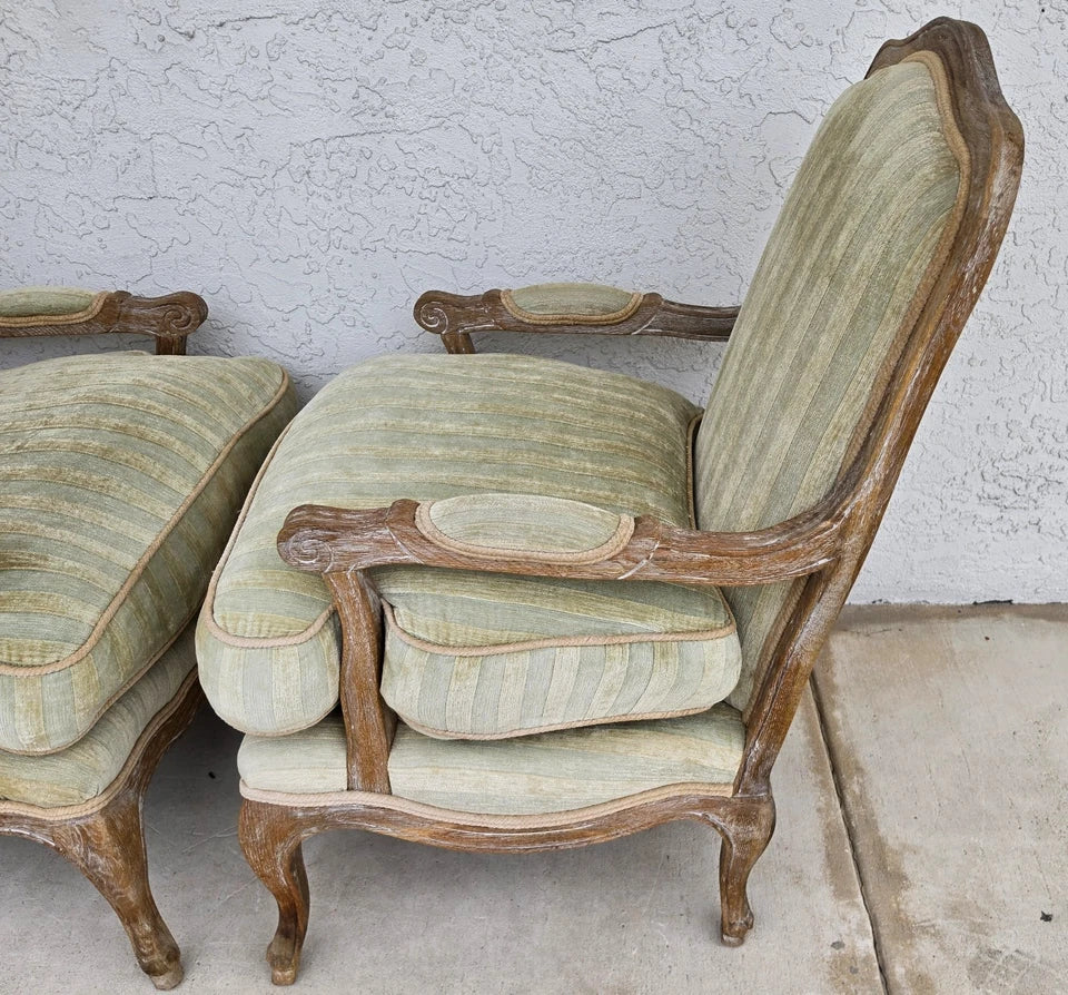 Plush Velvet French Country Fauteuil Armchairs Pair