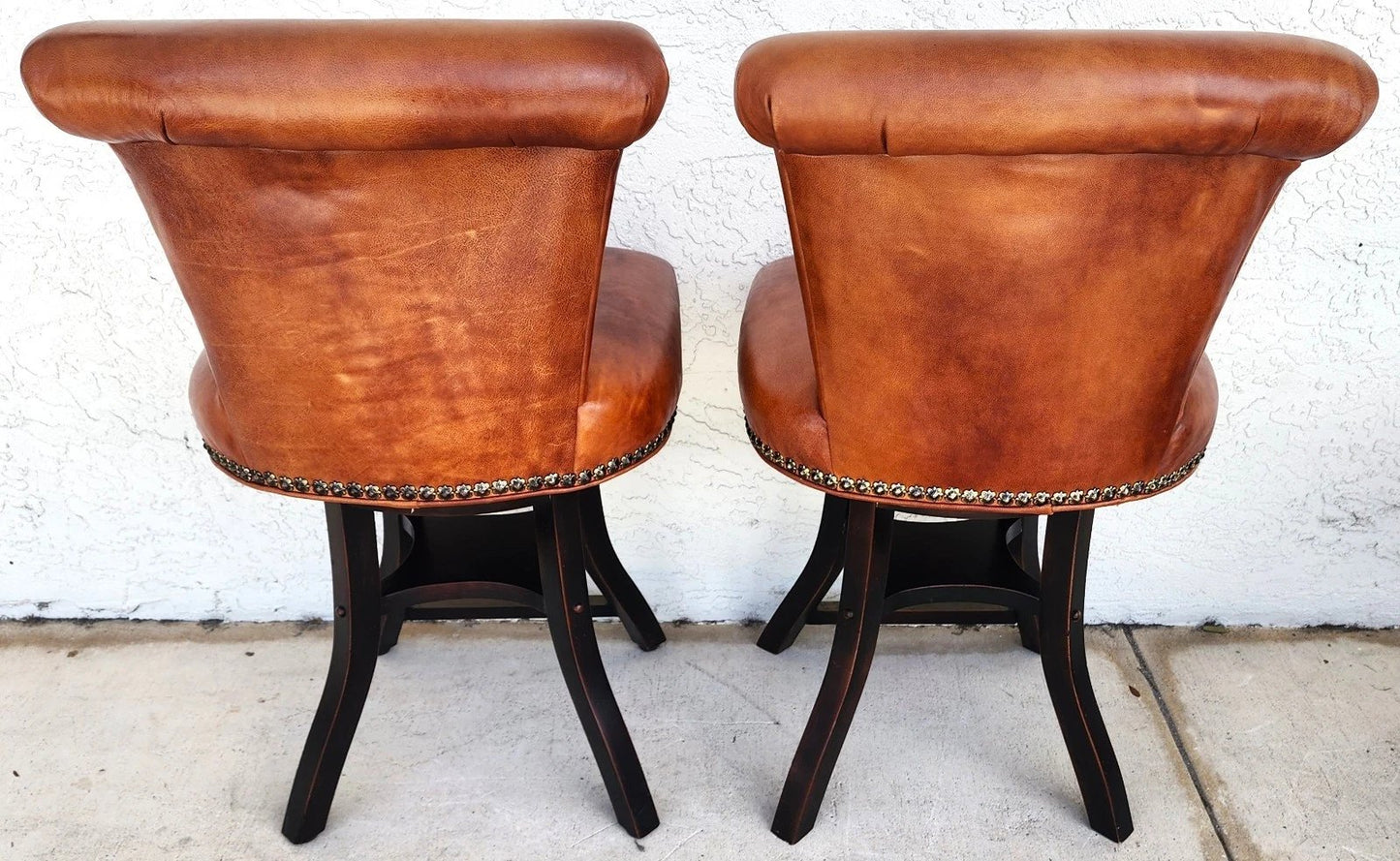Top Grain Leather Swivel Counter Stools Pair