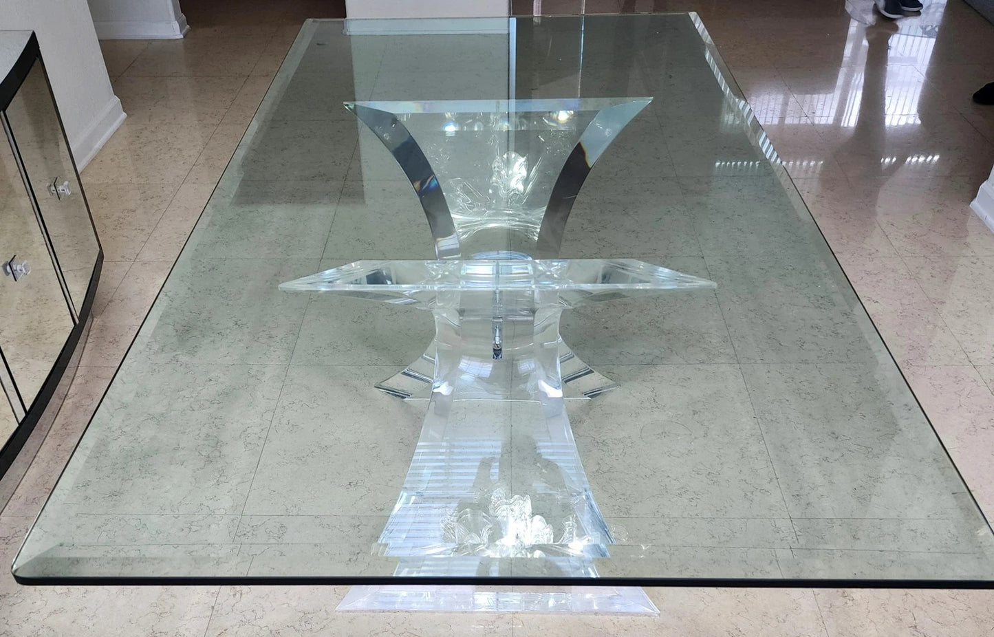 Lion in Frost Lucite & Glass Dining Table Signed 1970s