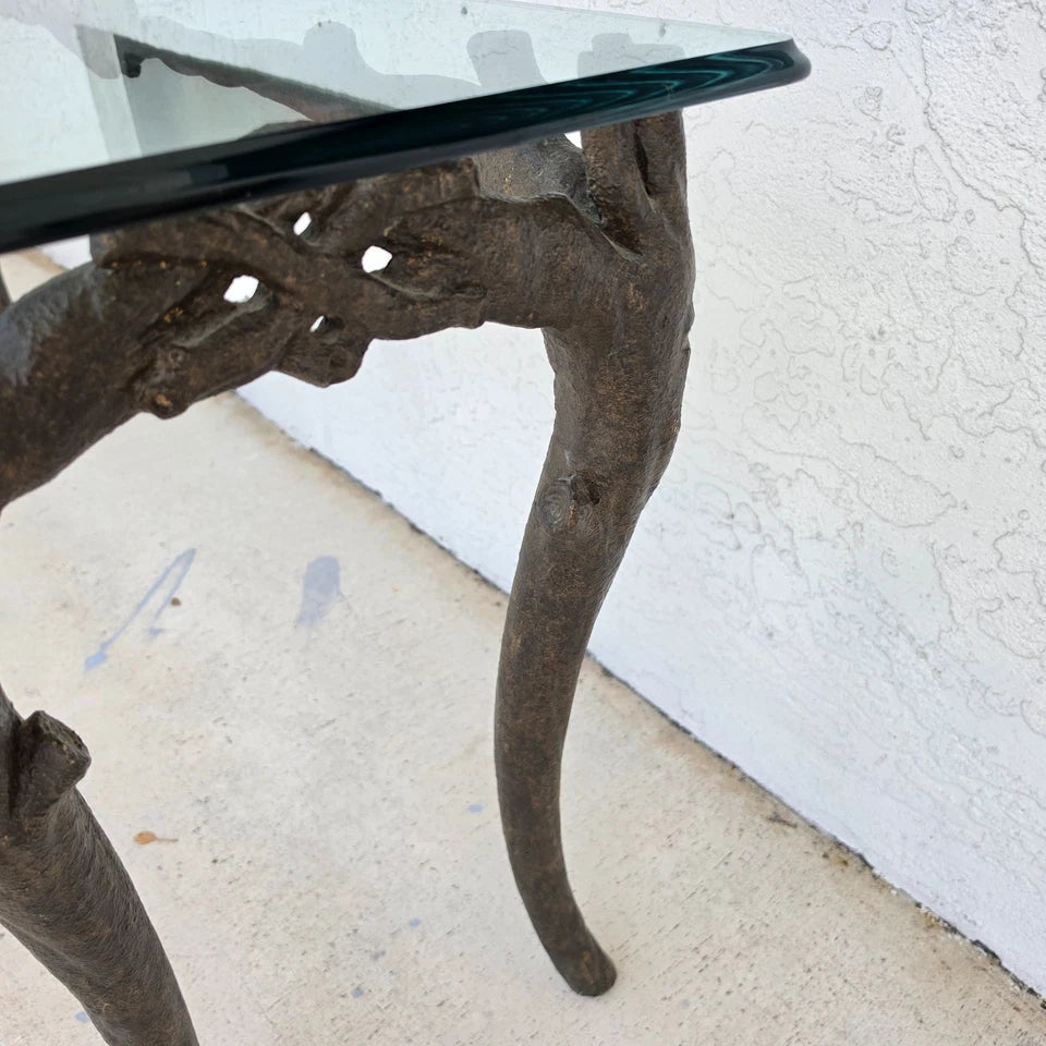 Patinated Bronze Faux Bois Branch Console Table Attributed to Carl Gillberg
