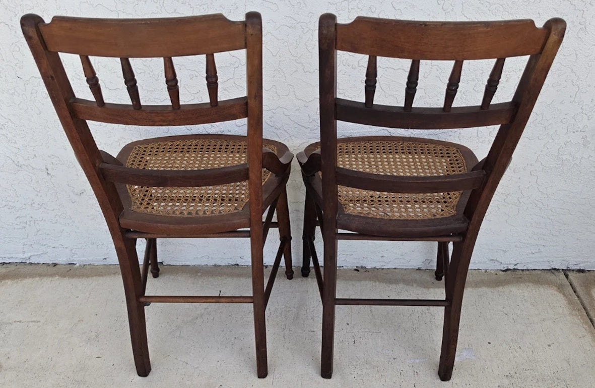Antique Walnut Victorian Spindle Back Cane Seat Dining Chairs Set of 6
