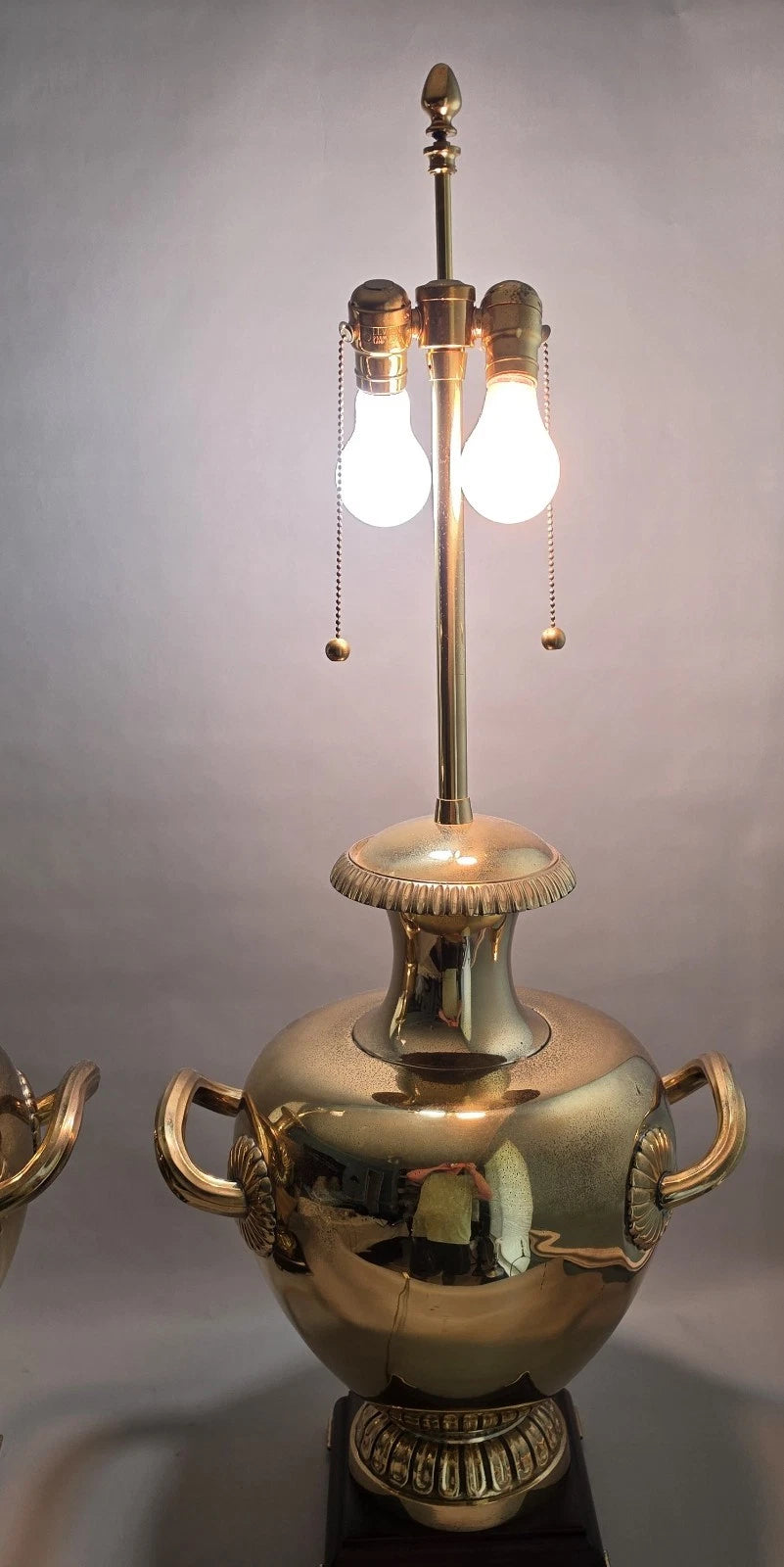 Vintage Marbro Polished Brass "Hydria" Table Lamps Dual Light A Pair