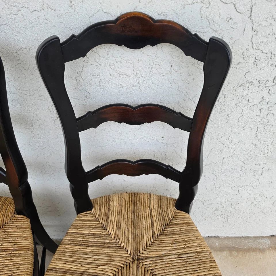 French Country Ladderback Rush Seat Dining Chairs Set of 4