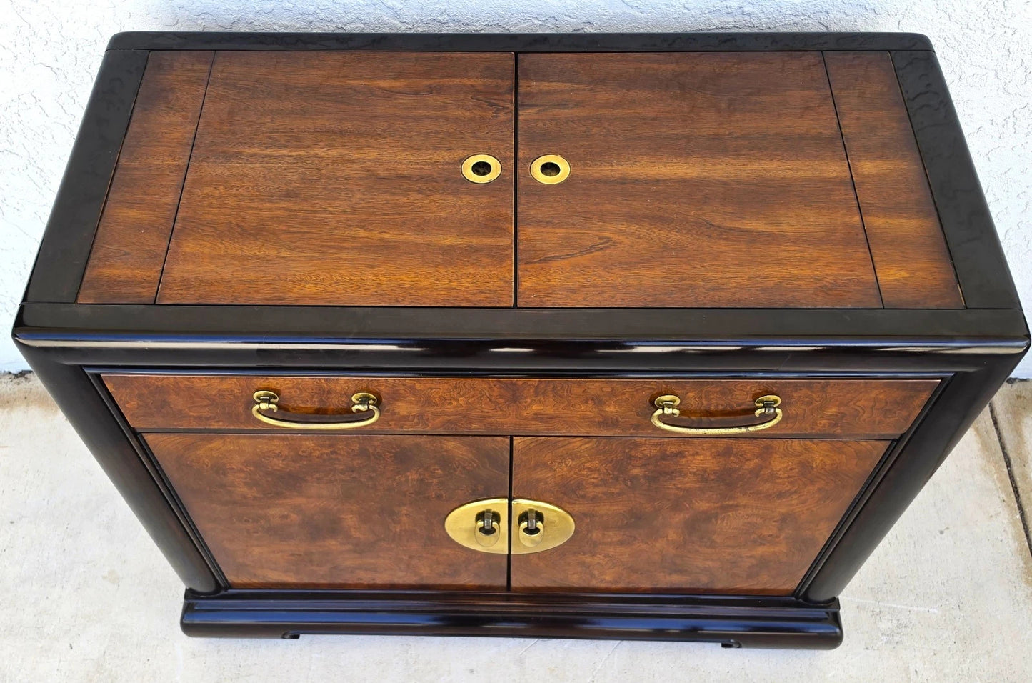 Vintage Bernhardt Chinese Style Rolling Dry Bar Cabinet or Buffet Server
