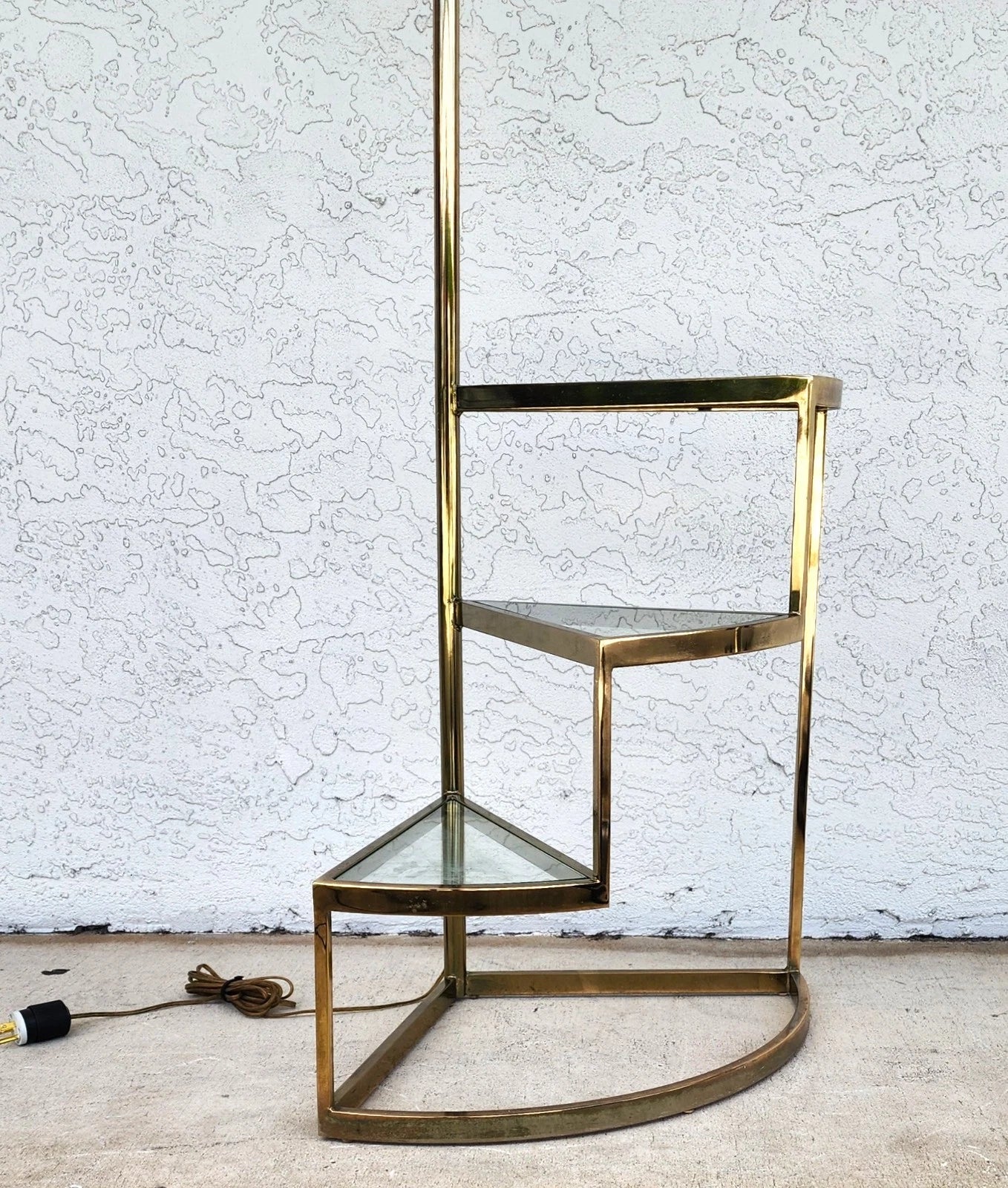 Vintage MCM Floor Lamp Table 3 Tier Step Brass & Glass