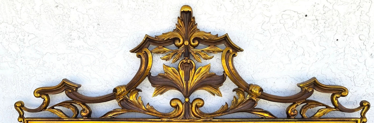 Mid Century French Rococo Louis XV Baroque Gold Gilt Metal King Headboard