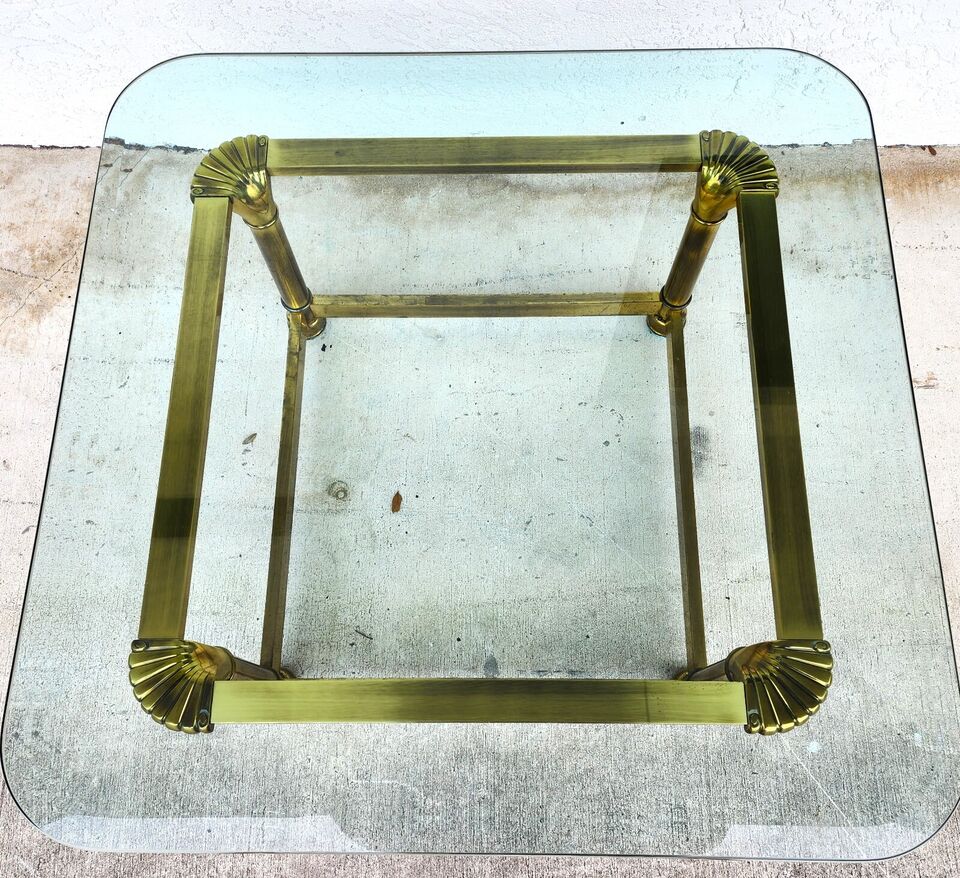 Mastercraft Style Coffee Table Brass Glass 1970s