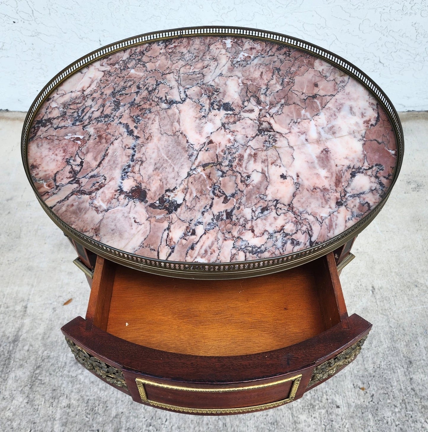 French Louis XVI Bouillotte Table With Rouge Marble Top