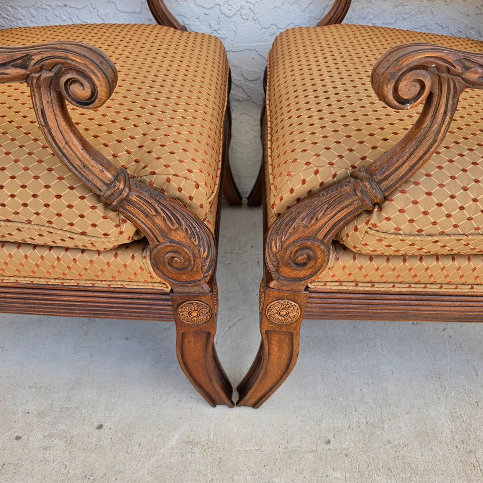 Ethan Allen Regency Style Bergere Lounge Armchairs Pair
