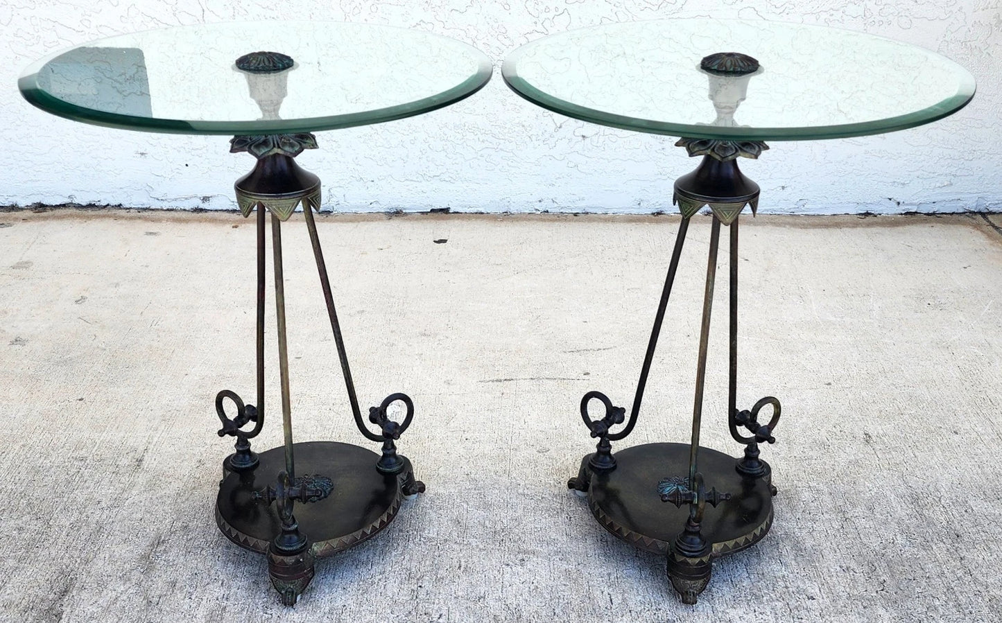 Verdi Gris Bronze Gueridon Tables Pair