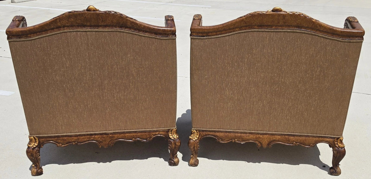Marge Carson Style French Louis XV Ornate Caved Settees Loveseats Pair