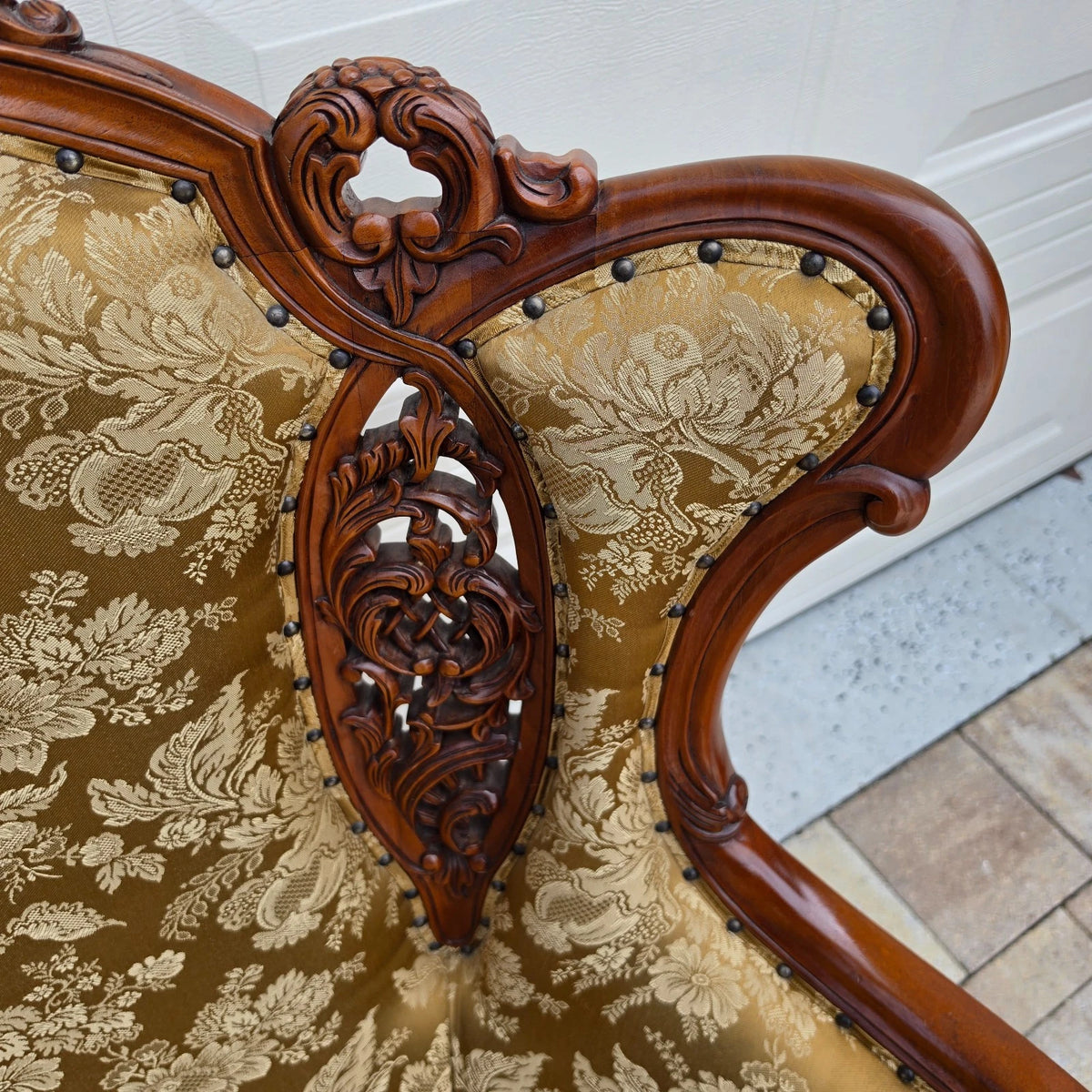 Victorian Rococo Revival Carved Bird Crest Music Room Wingback Armchair