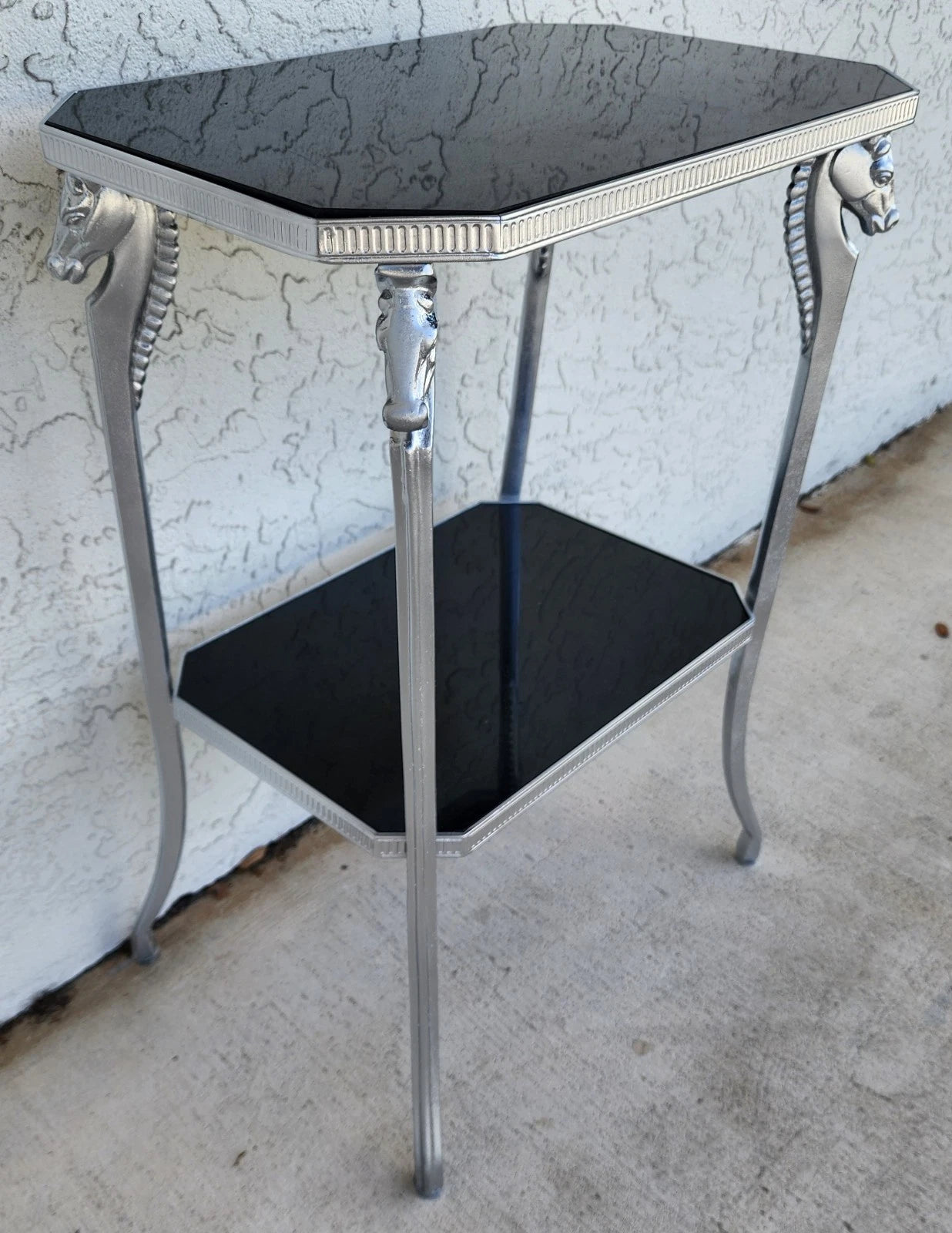 Black Stone and Metal Horse Equine 2 Tier Side Table
