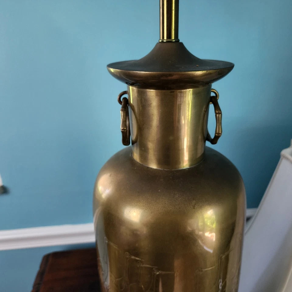 Vintage Asian Brass With Cranes Table Lamp