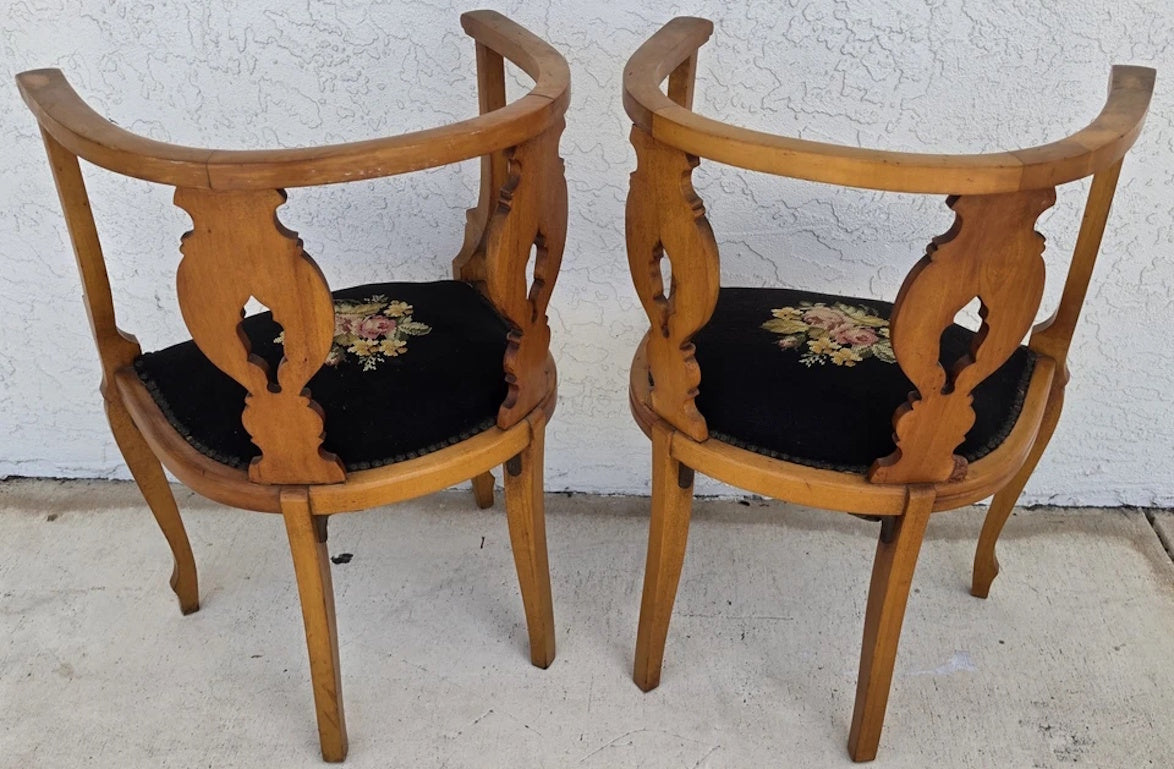 Antique Circa 1900 Victorian Corner Tub Barrel Chairs Set of 2