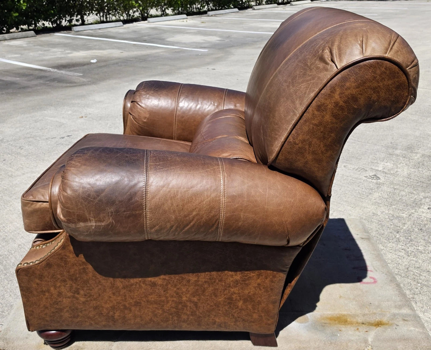 Vintage Barcalounger Saddle Leather Recliner with Continuous Lumbar Support