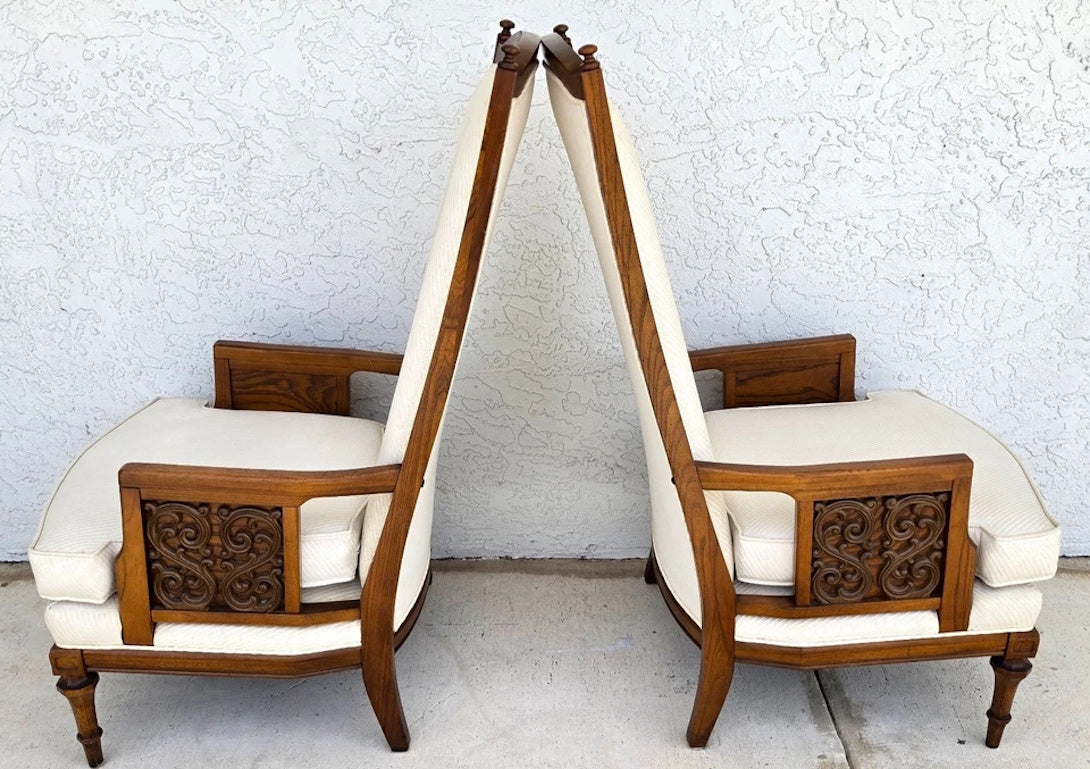 Vintage 1960s Italian Hollywood Regency High Back Lounge Armchairs Pair