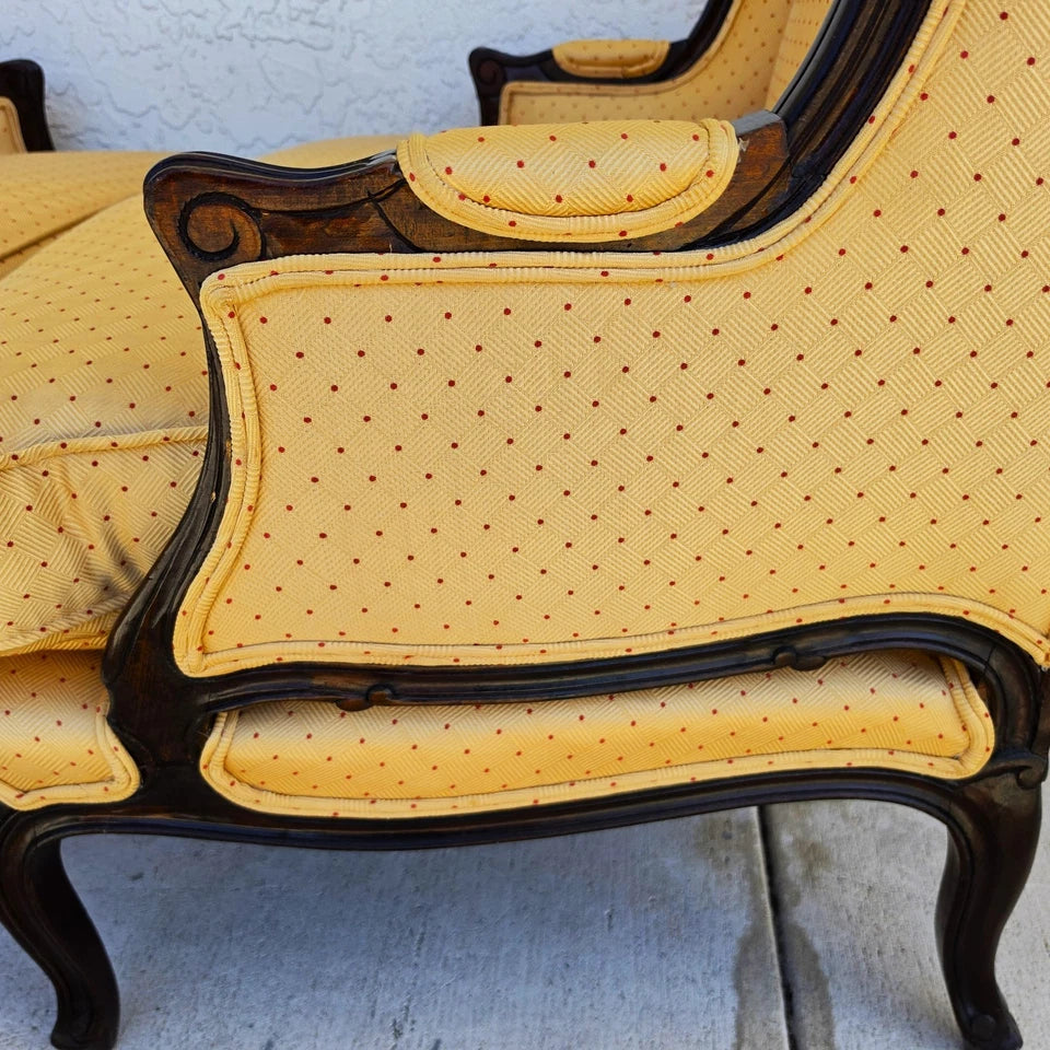 Pierre Deux Style French Country Provincial Bergere Lounge Chairs & Ottoman Pair