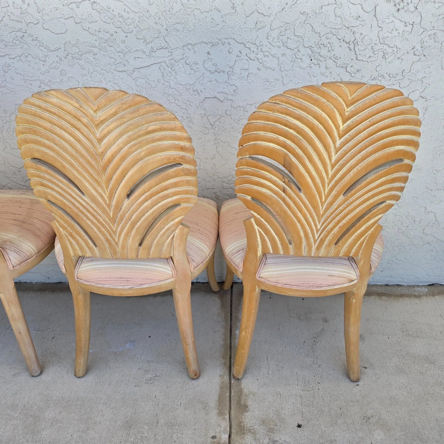 Vintage Venetian Grotto Style Carved Wood Palm Leaf Dining Chairs Set of 4