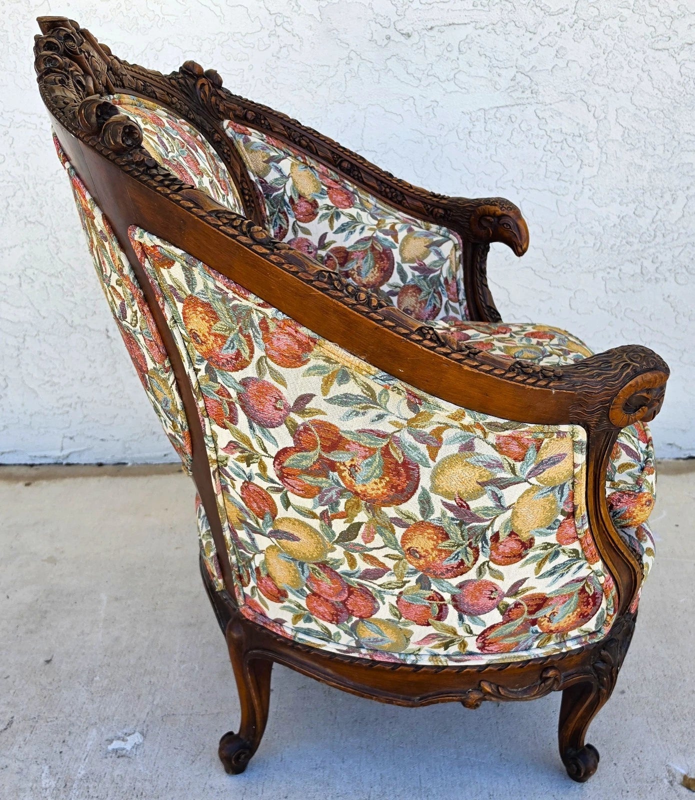 Antique French Regency Rams Heads Walnut Club Lounge Chair