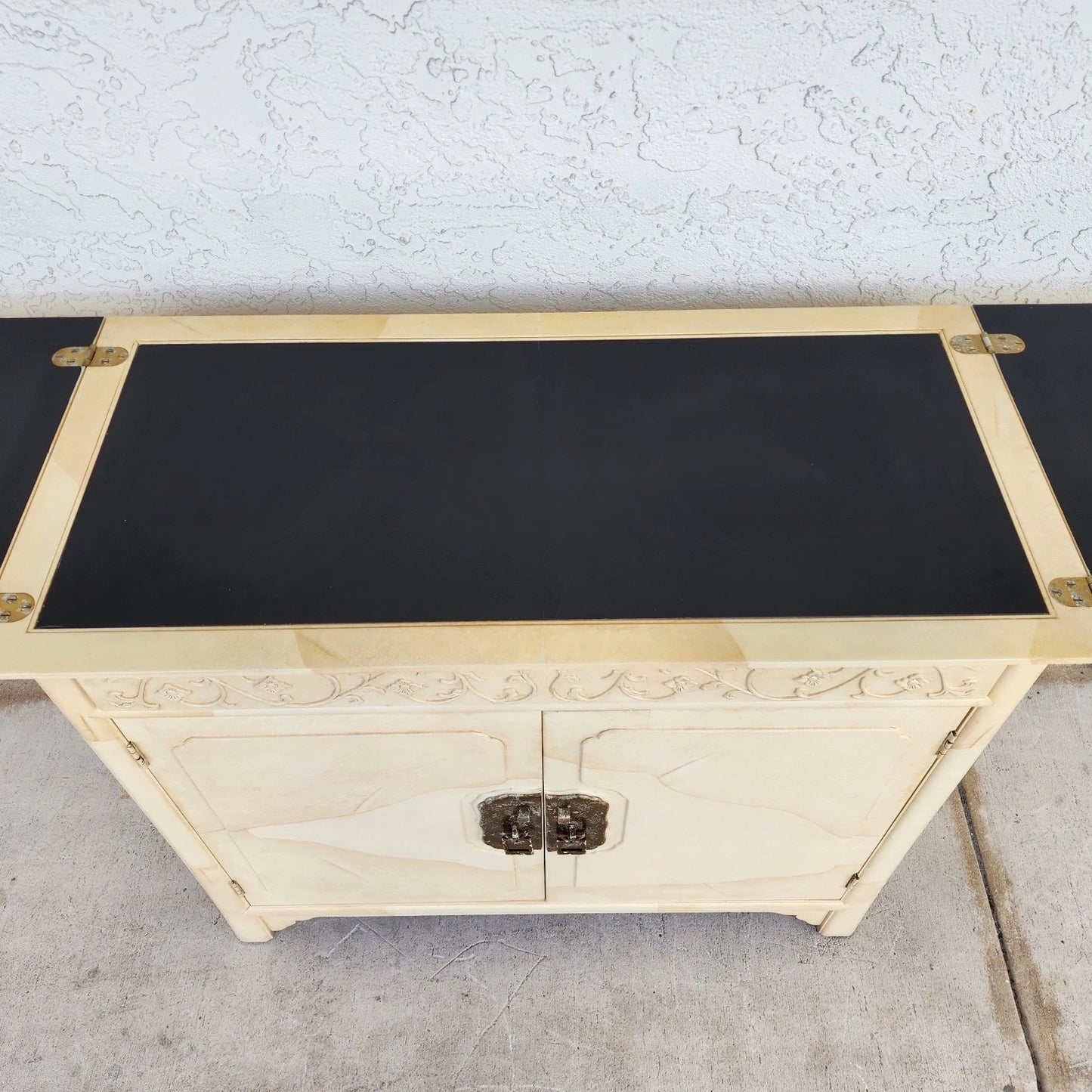 Vtg HENREDON by Roy Coleman Lacquered Bar Buffet Faux Goat Skin Asian Style