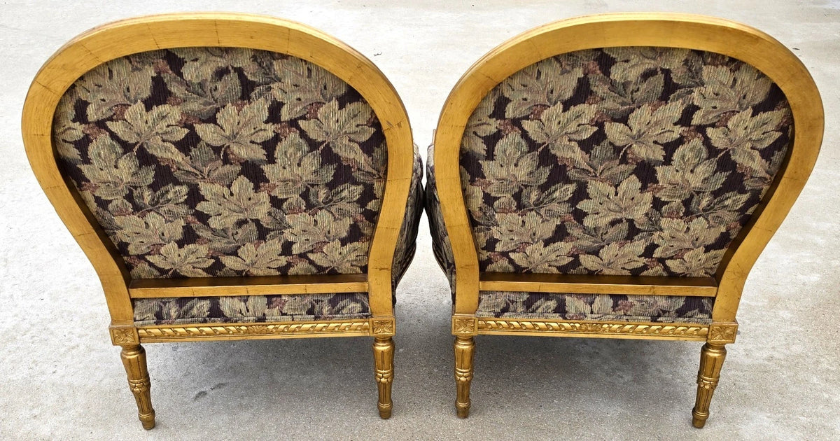 D & D Building NYC French Louis XVI Style Giltwood Oversized Bergère Armchairs
